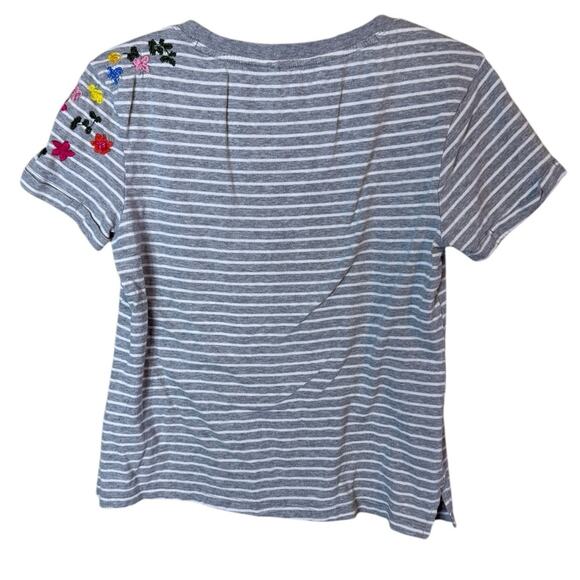 by Anthropologie Women’s XS Striped Tee Flower Embroidery Sequins - Picture 7 of 7